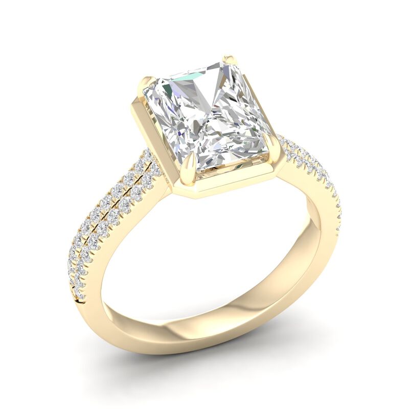 Radiant-Cut Lab Grown 3 1/3ctw. Diamond Half Bezel Double Row Engagement Ring in 14k Yellow Gold image number null